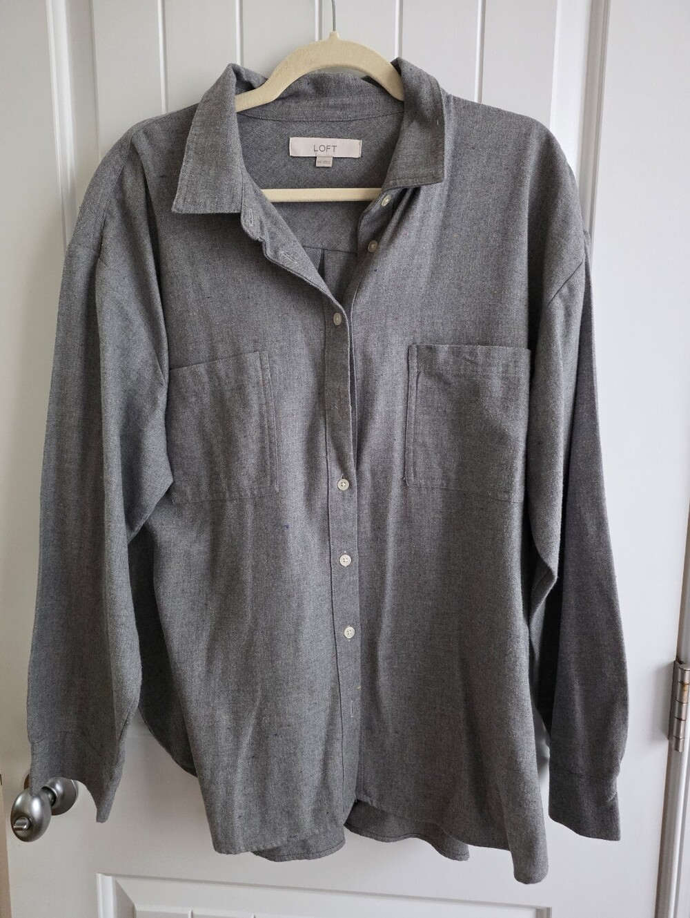 LOFT Gray Flecked Flannel Button-Up Shirt Plus Size XXL